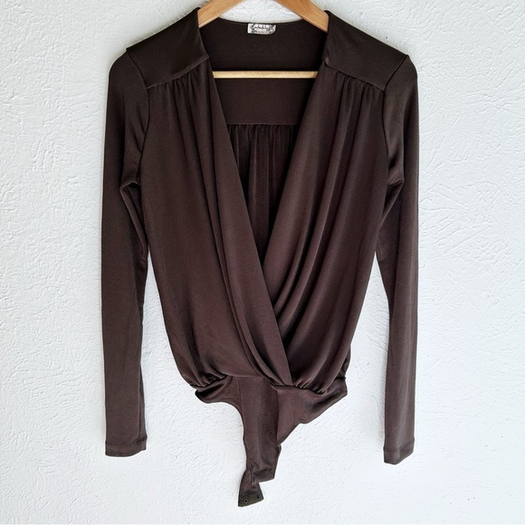 Free People Turnt Bodysuit Under The Trees Dark Brown Shimmer Sz Small - Picture 2 of 7
